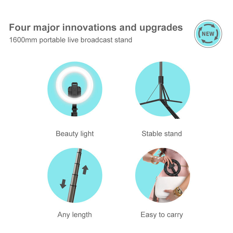 Compatible with Apple, Mobile Phone Live Support 8 Inch Beauty Led Ring Light Photography Tripod