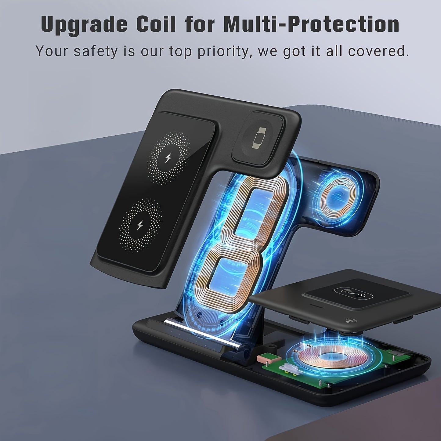 30W Foldable Wireless Charger Stand Pad Night Light Fast Charging Station For iPhone 15 14 13 12 11 X 8 Apple Watch 8 7 AirPods