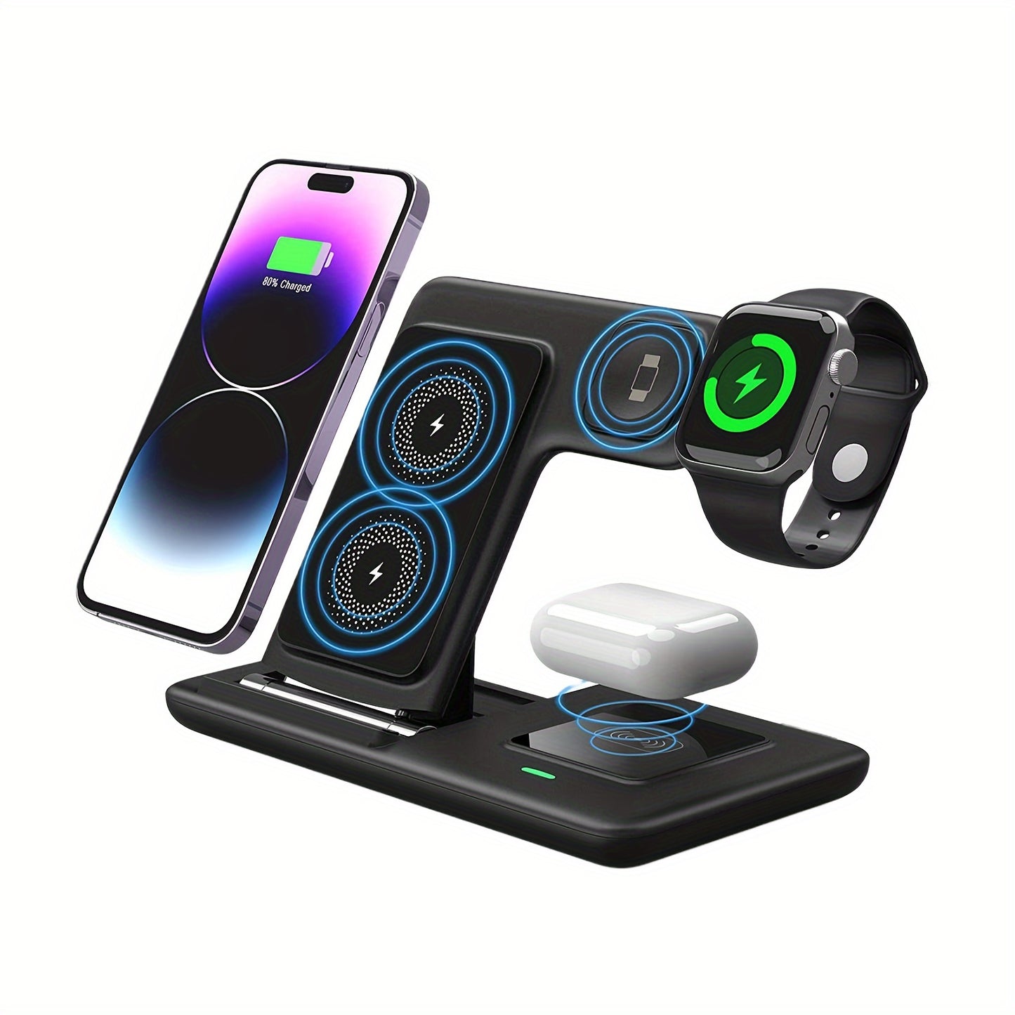 30W Foldable Wireless Charger Stand Pad Night Light Fast Charging Station For iPhone 15 14 13 12 11 X 8 Apple Watch 8 7 AirPods