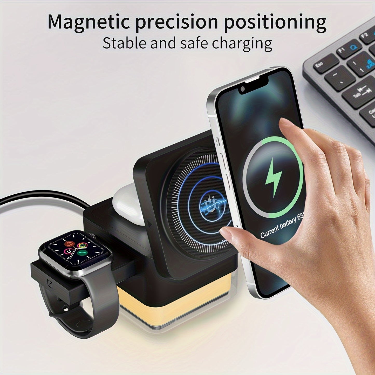 30W 3 in 1 Wireless Charger Wrieless Charging Station Foldable Cube Charger Stand for Multple Devices for iPhone 15/14/13/12