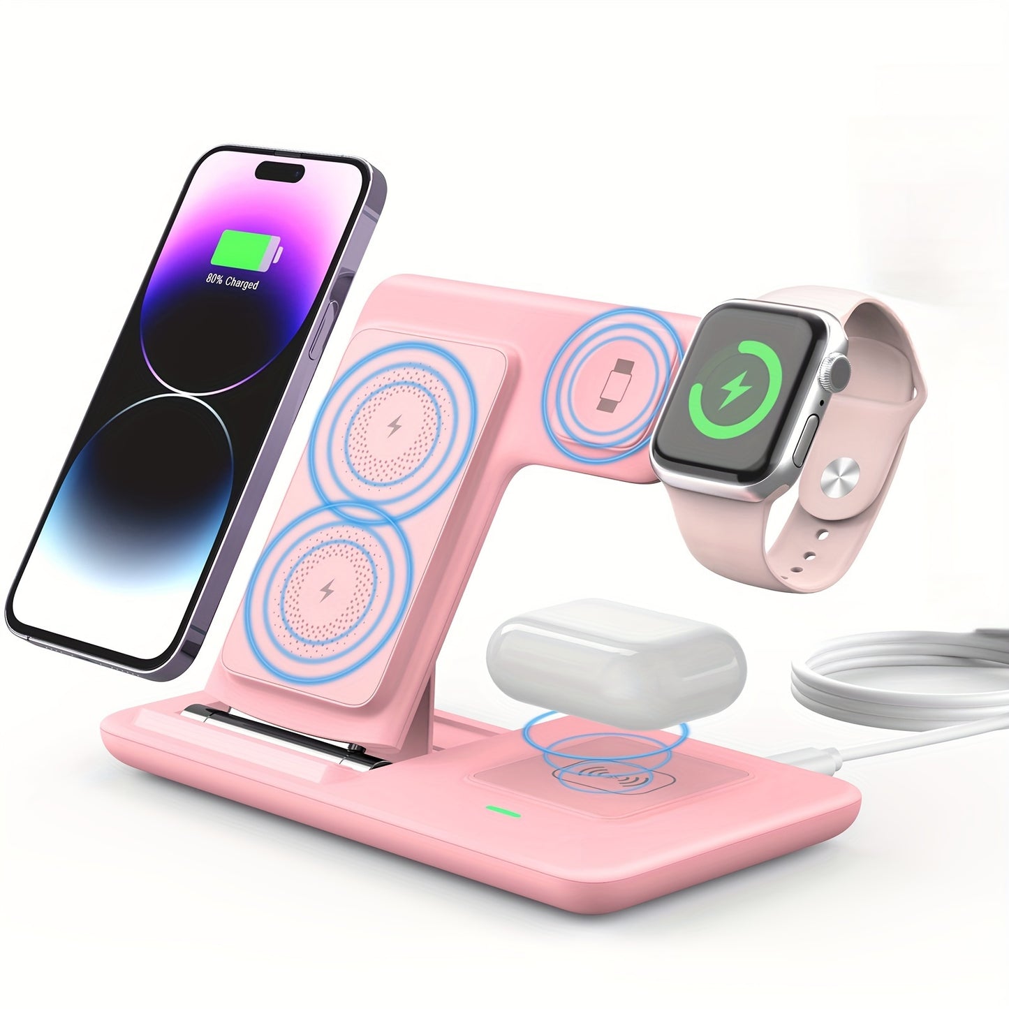 30W Foldable Wireless Charger Stand Pad Night Light Fast Charging Station For iPhone 15 14 13 12 11 X 8 Apple Watch 8 7 AirPods