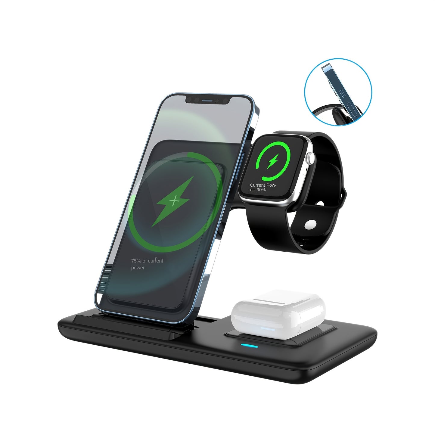 30W Foldable Wireless Charger Stand Pad Night Light Fast Charging Station For iPhone 15 14 13 12 11 X 8 Apple Watch 8 7 AirPods