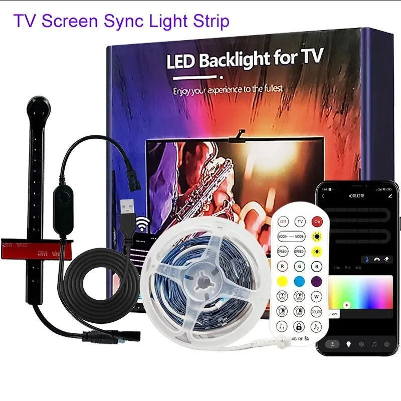 USB TV Smart Screen Backlight With Camera Sensor For 55-75Inch Color Synchronization DC5V RGB LED Light Strip App Control