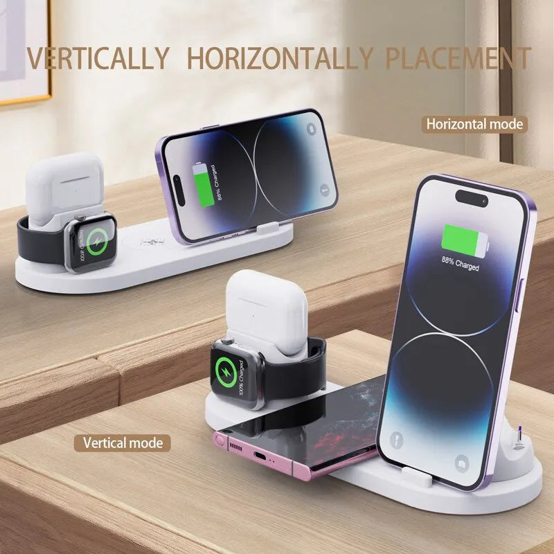 Support de chargeur sans fil 6 en 1 pour iPhone 15, 14, 13, 12 Pro Max, Apple Watch, Airpods, chargeurs de téléphone, station de charge rapide