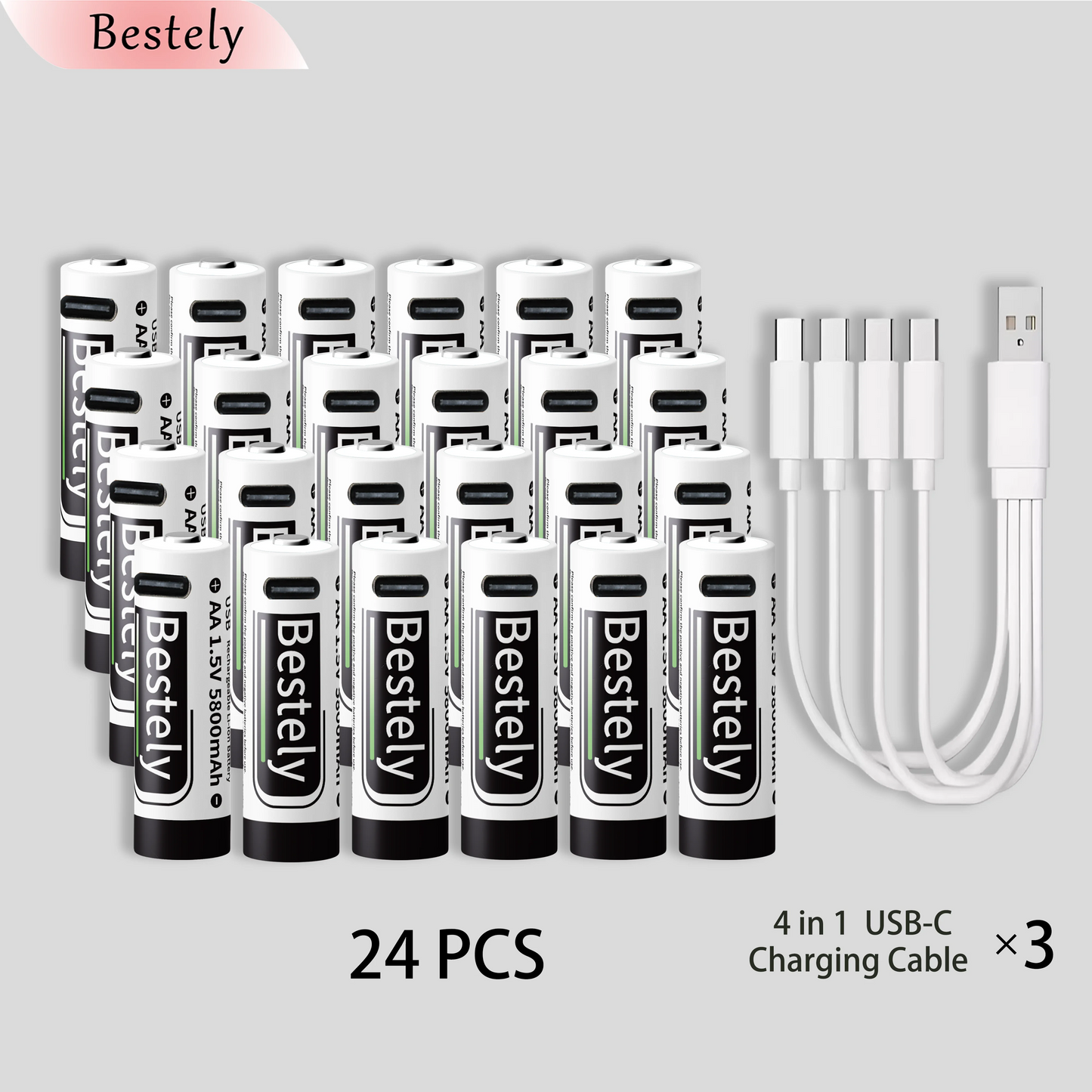 AA Rechargeable Batteries 1.5V 5800mAh Li-ion Battery Long-Lasting High Capacity Lithium,2000 Cycle with free USB-C cables
