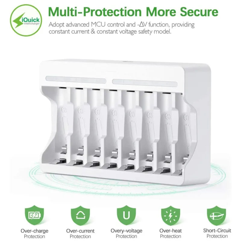 4/8-slot For Ni-MH AA AAA Rechargeable Batteries USB Individual Battery Smart Charger with 5V 2A Fast Charging Function 1.2V