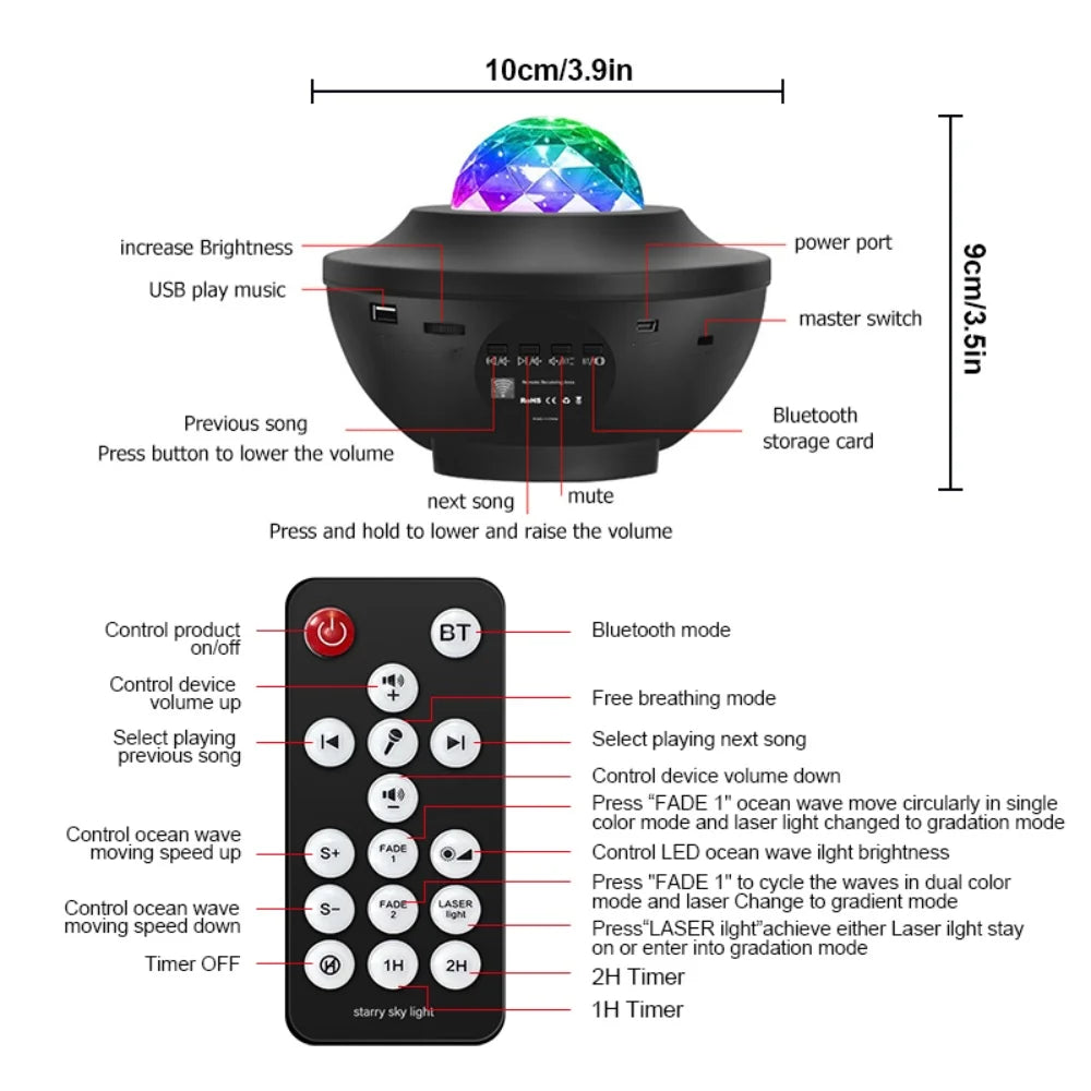 Projector Galaxy Night Light Bluetooth USB Music Player Star NightLight Romantic Projector Night Lamp Gift