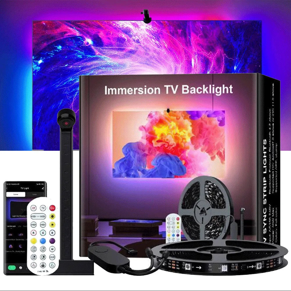 USB TV Smart Screen Backlight With Camera Sensor For 55-75Inch Color Synchronization DC5V RGB LED Light Strip App Control