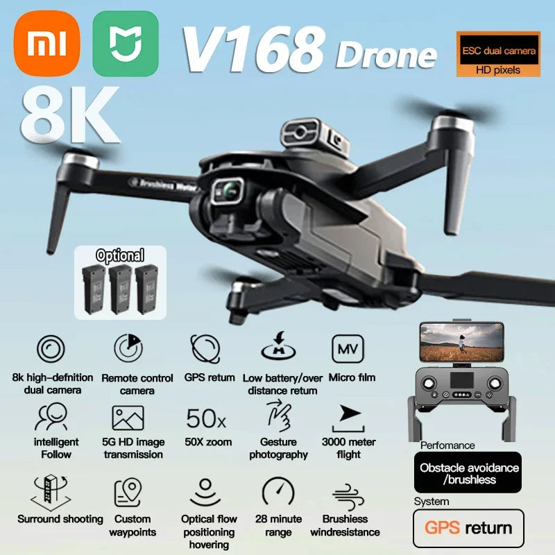 V168 Drone 8K GPS Professional HD Aerial Photography Dual-Camera Omnidirectional Obstacle Avoidance Drone Original