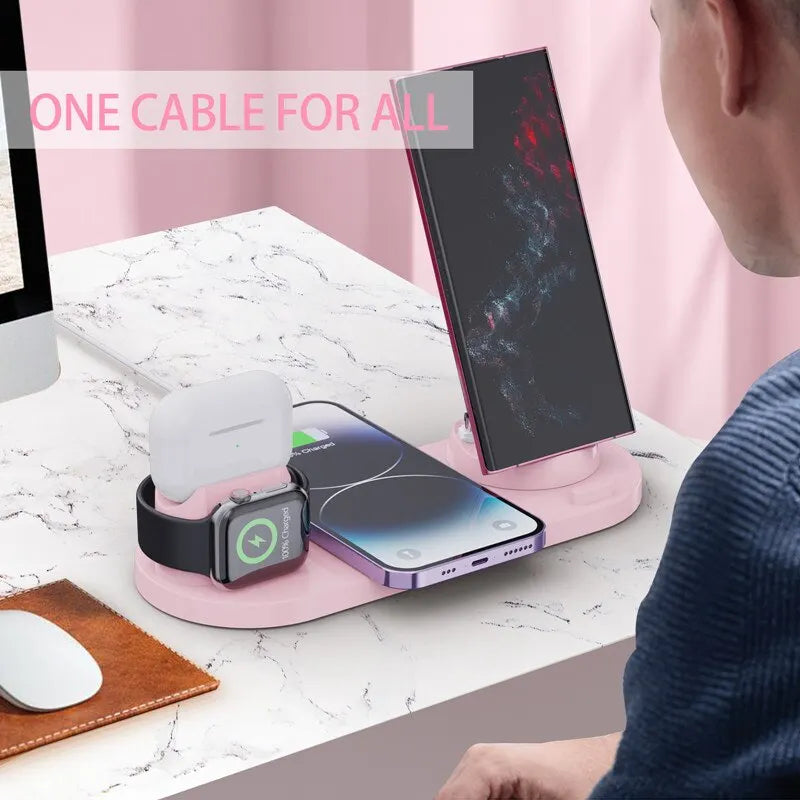 Support de chargeur sans fil 6 en 1 pour iPhone 15, 14, 13, 12 Pro Max, Apple Watch, Airpods, chargeurs de téléphone, station de charge rapide