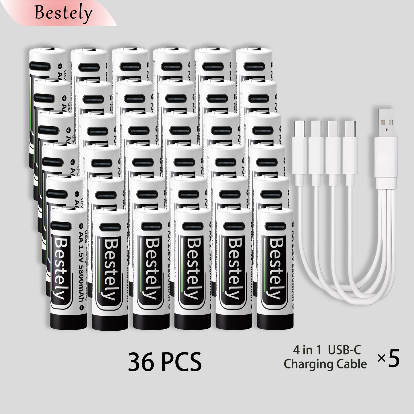 AA Rechargeable Batteries 1.5V 5800mAh Li-ion Battery Long-Lasting High Capacity Lithium,2000 Cycle with free USB-C cables
