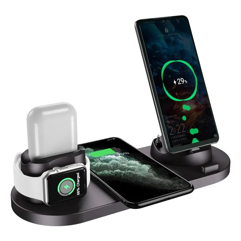 Support de chargeur sans fil 6 en 1 pour iPhone 15, 14, 13, 12 Pro Max, Apple Watch, Airpods, chargeurs de téléphone, station de charge rapide
