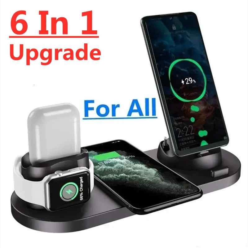 Support de chargeur sans fil 6 en 1 pour iPhone 15, 14, 13, 12 Pro Max, Apple Watch, Airpods, chargeurs de téléphone, station de charge rapide
