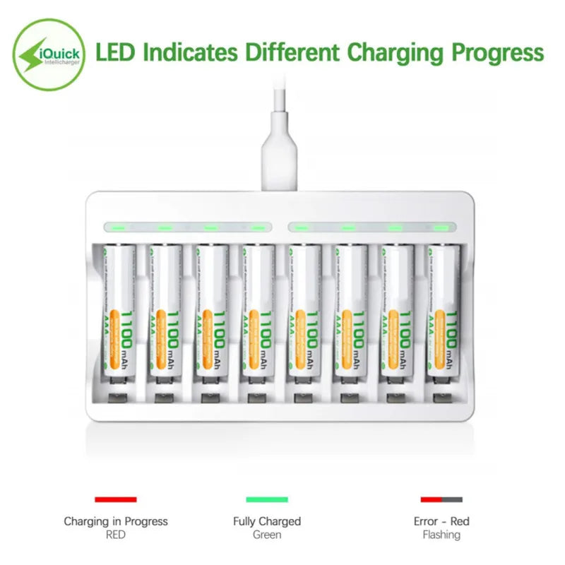 4/8-slot For Ni-MH AA AAA Rechargeable Batteries USB Individual Battery Smart Charger with 5V 2A Fast Charging Function 1.2V