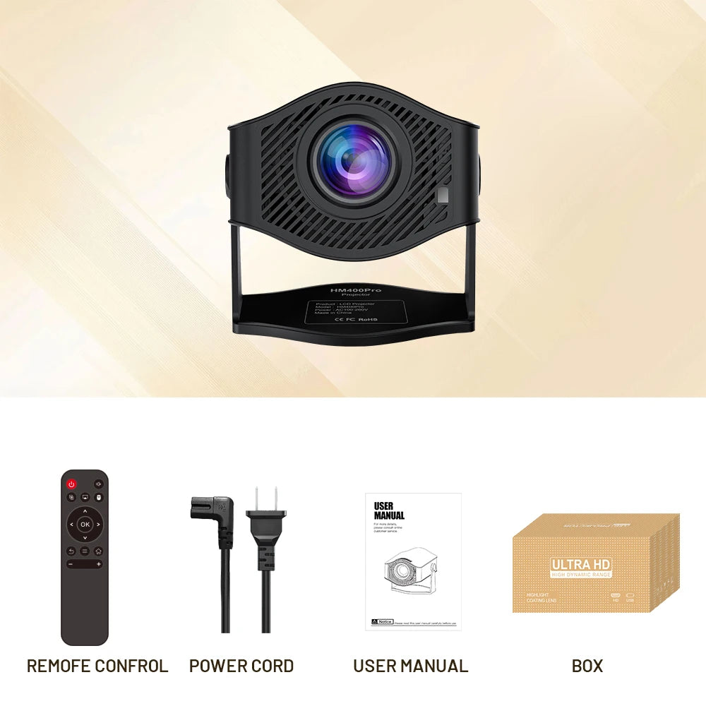 Mini projecteur 200 ANSI 1280*720P Android 11 Bluetooth Dual WiFi 6 pour cinéma