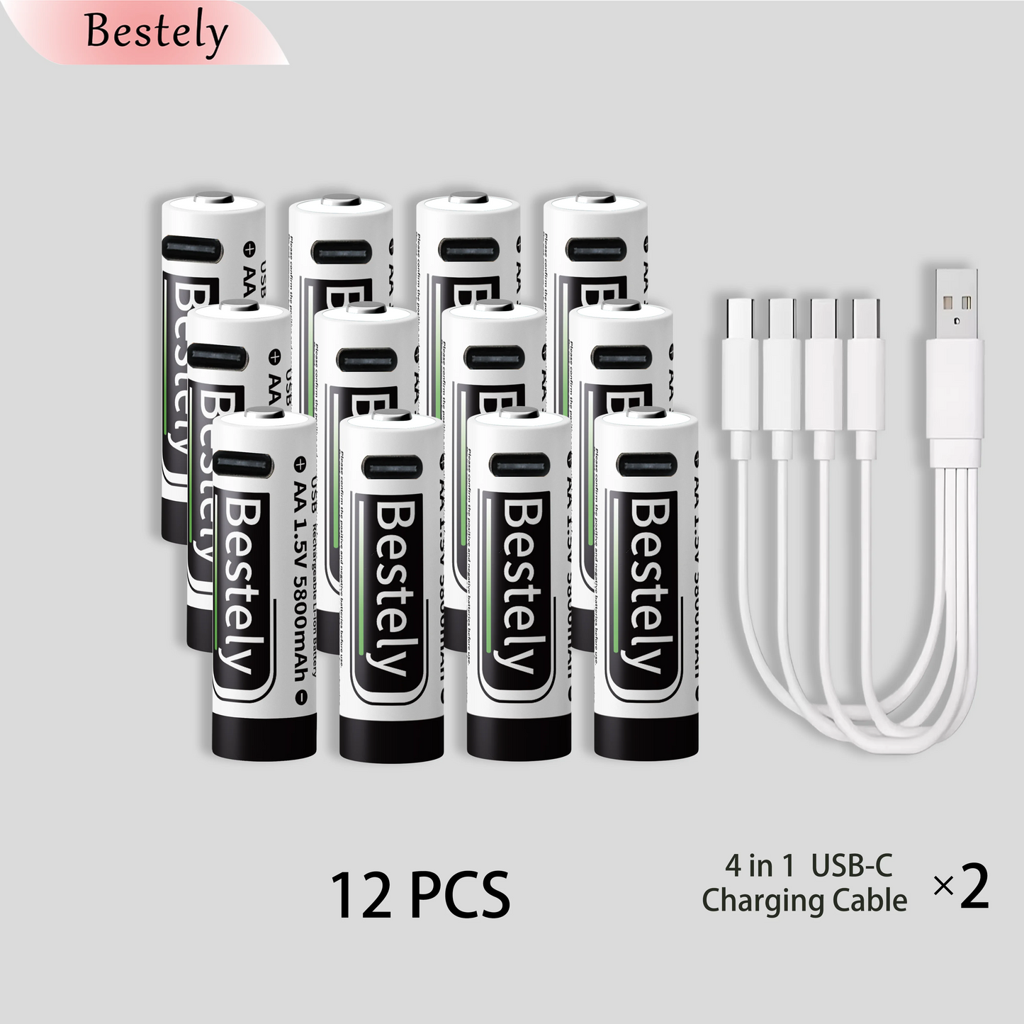 AA Rechargeable Batteries 1.5V 5800mAh Li-ion Battery Long-Lasting High Capacity Lithium,2000 Cycle with free USB-C cables