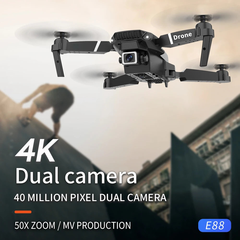 Nouveau drone FPV E88 Pro WIFI grand angle HD 4K 1080P, caméra à hauteur réglable, quadricoptère RC pliable, hélicoptère, jouets, cadeau