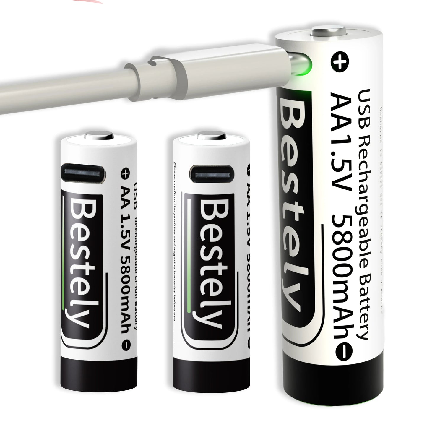 AA Rechargeable Batteries 1.5V 5800mAh Li-ion Battery Long-Lasting High Capacity Lithium,2000 Cycle with free USB-C cables