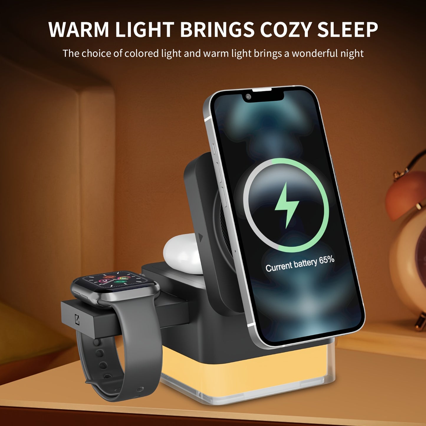 30W 3 in 1 Wireless Charger Wrieless Charging Station Foldable Cube Charger Stand for Multple Devices for iPhone 15/14/13/12