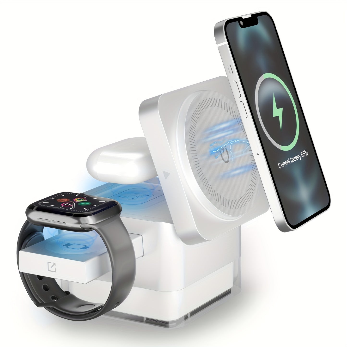 30W 3 in 1 Wireless Charger Wrieless Charging Station Foldable Cube Charger Stand for Multple Devices for iPhone 15/14/13/12