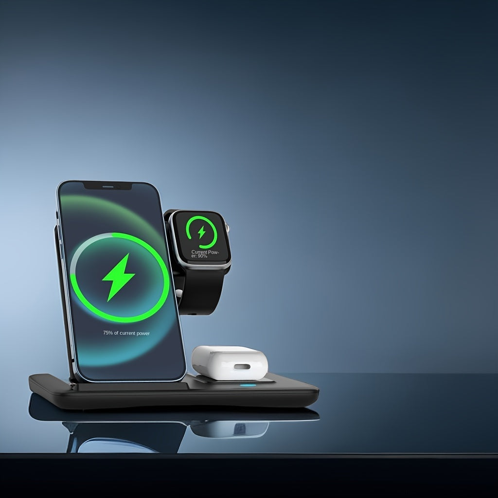 30W Foldable Wireless Charger Stand Pad Night Light Fast Charging Station For iPhone 15 14 13 12 11 X 8 Apple Watch 8 7 AirPods