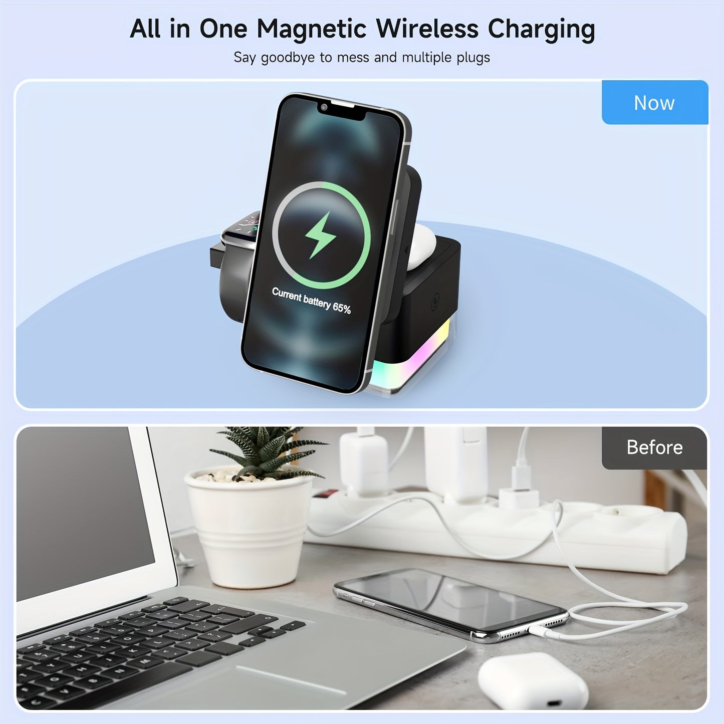 30W 3 in 1 Wireless Charger Wrieless Charging Station Foldable Cube Charger Stand for Multple Devices for iPhone 15/14/13/12