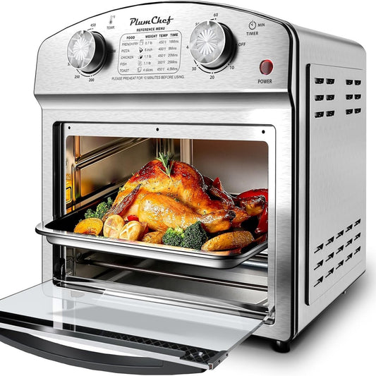 Stainless Steel 13 Qt Air Fryer, Dual Knob Control, 60-Min Timer, Presets For French Fries, Pizza, Chicken, Fish, And Toast Sleek Design, Healthy Cookie