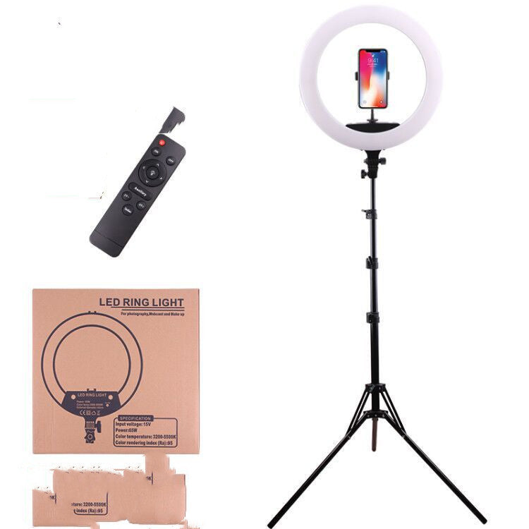 Anneau lumineux LED de 18 pouces pour photographie en direct, éclairage de beauté pour téléphone portable