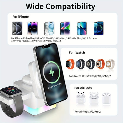 30W 3 in 1 Wireless Charger Wrieless Charging Station  Foldable Cube Charger Stand for Multple Devices for iPhone 15/14/13/12