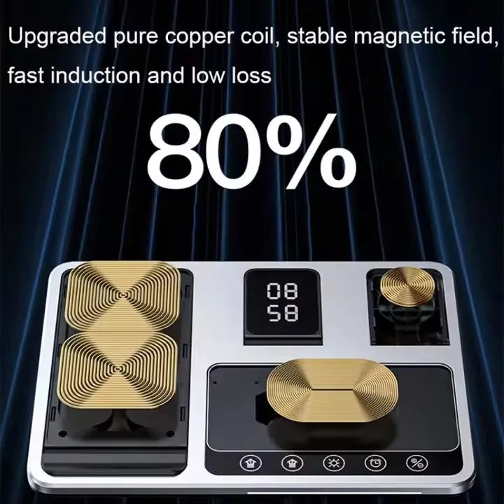 Chargeur de téléphone électrique intelligent 4 en 1 à charge rapide 15 W avec support de levage.