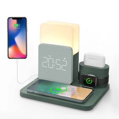 Lampe LED multifonctionnelle à charge rapide, réveil, lampe de table, station de charge sans fil, montre, écouteurs 