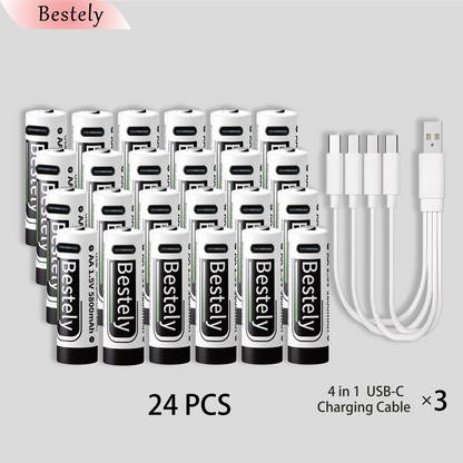 AA Rechargeable Batteries 1.5V 5800mAh Li-ion Battery Long-Lasting High Capacity Lithium,2000 Cycle with free USB-C cables