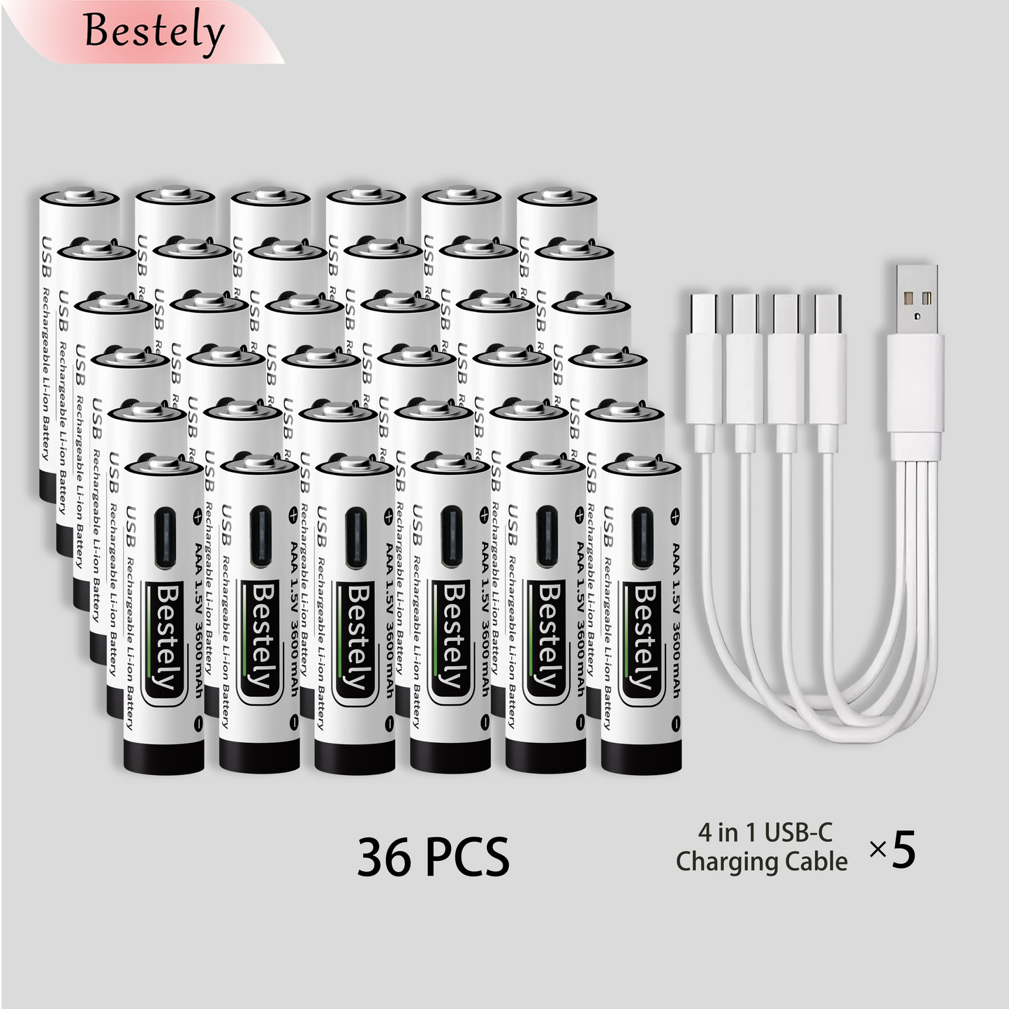 1.5V AAA 3600mAh Rechargeable Lithium Battery High Capacity Li-ion Battery USB-C Fast Charging