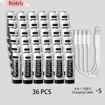 AA Rechargeable Batteries 1.5V 5800mAh Li-ion Battery Long-Lasting High Capacity Lithium,2000 Cycle with free USB-C cables