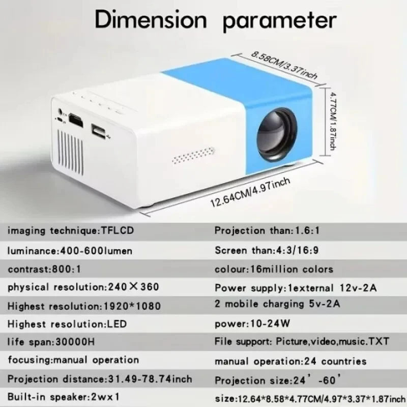Mini projecteur de cinéma adapté au camping en plein air, aux cinémas en plein air et aux home cinémas, avec une durée de vie de 30 000 heures