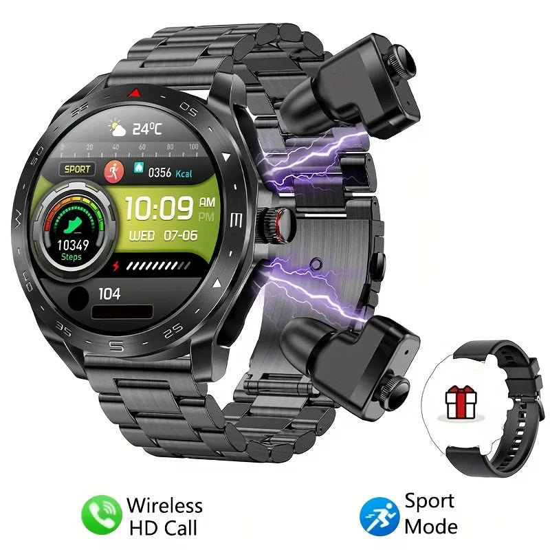 Montre connectée TWS 2-en-1 avec écouteurs Bluetooth, son Hi-Fi, GPS et fréquence cardiaque
