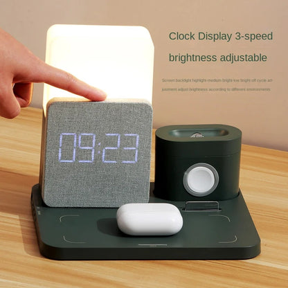 Lampe LED multifonctionnelle à charge rapide, réveil, lampe de table, station de charge sans fil, montre, écouteurs 