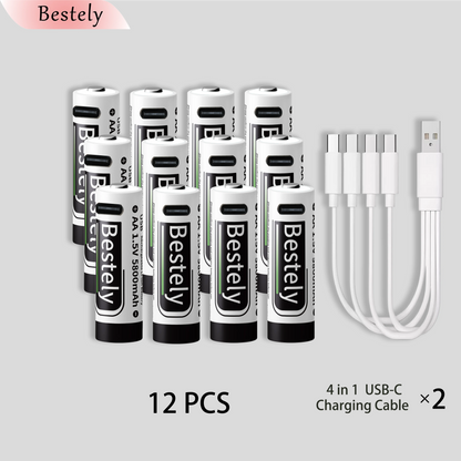 AA Rechargeable Batteries 1.5V 5800mAh Li-ion Battery Long-Lasting High Capacity Lithium,2000 Cycle with free USB-C cables