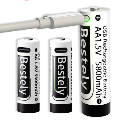 AA Rechargeable Batteries 1.5V 5800mAh Li-ion Battery Long-Lasting High Capacity Lithium,2000 Cycle with free USB-C cables